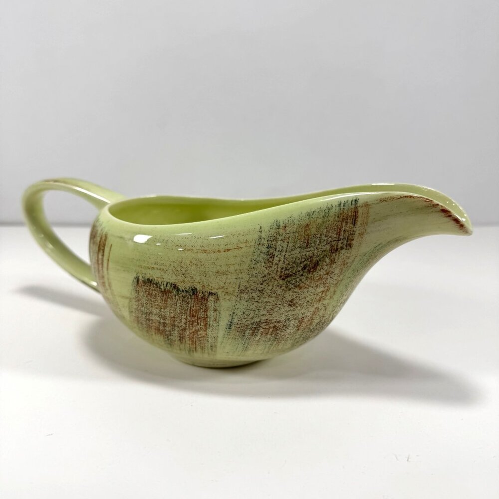 Vintage Vernon Ware Raffia Gravy Boat Green Brown Mid Century MCM